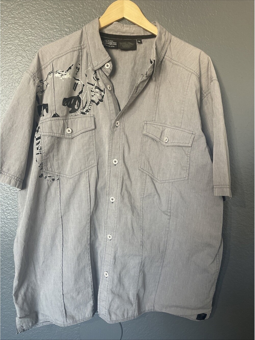 Harley Davidson Button Up Shirt 2XL XXL Gray Black Logo Pockets Short Sleeves HD - Picture 3 of 12